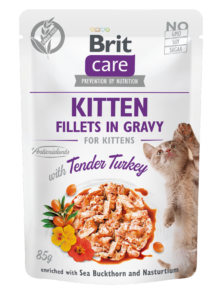 Brit Care Cat Pouches Kitten Fillets in Gravy with Tender Turkey Enriched with Sea Buckthorn and Nasturtium