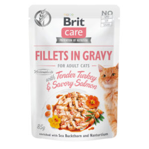 Brit Care Adult Cat Fillets in Gravy Tender Turkey & Savoury Salmon 85g